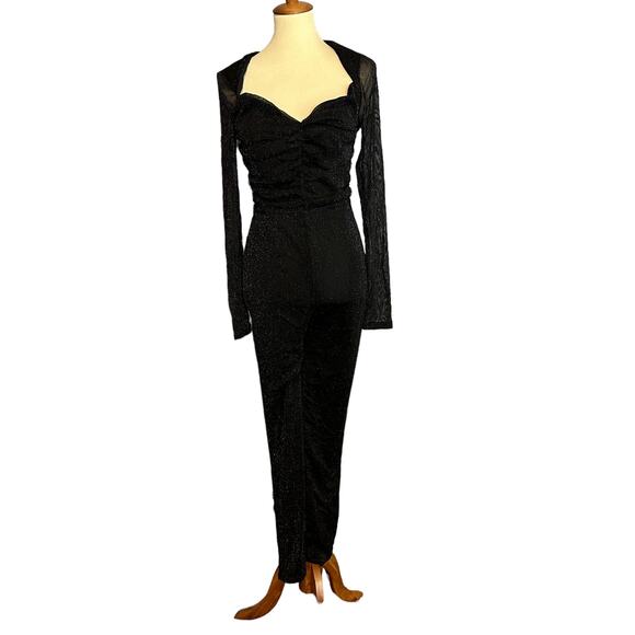 NBD Black Catsuit  Jumpsuit MEDIUM Glitter Cocktail Designer Revolve $228 NEW - Picture 4 of 9